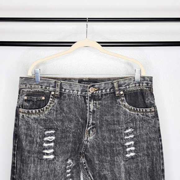 Denim Culture Men's Black Acid Wash Denim Distressed Design Front Jeans Size 38x - Picture 2 of 10